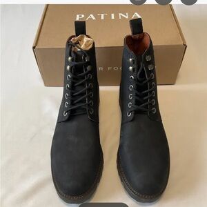 Patina Men's Black Leather Lace-Up Boots